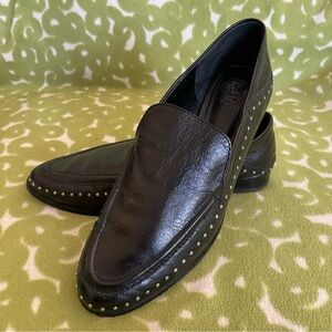 Vince Camuto Jendeya studded genuine leather flats loafers black silver 7, 37.5